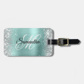 Zilveren Glitter Bord Turquoise Folie Fancy Monogr Bagagelabel (Voorkant horizontaal)