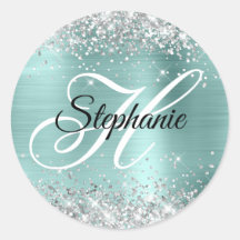 Zilveren Glitter Bord Turquoise Folie Fancy Monogr