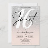 Zilveren glitter border script foto Sweet 16 Kaart (Voorkant)