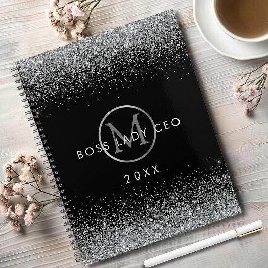 Zilveren Glitter Boss Lady CEO Monogram Planner