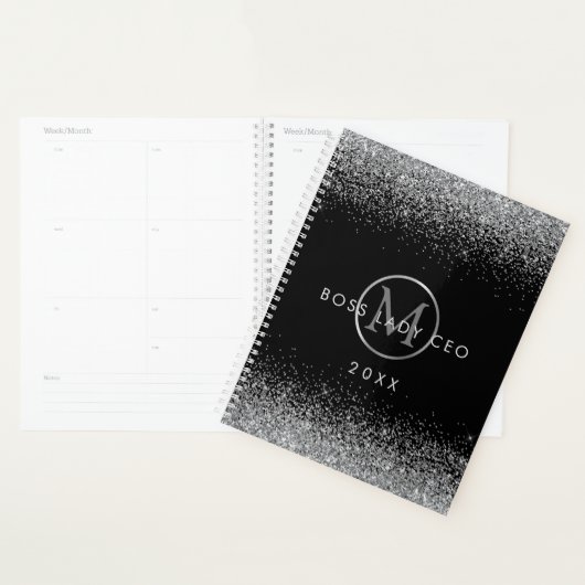 Zilveren Glitter Boss Lady CEO Monogram Planner (Display)