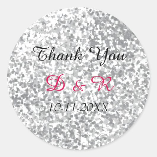 Zilveren Glitter bruiloft gepersonaliseerd Ronde Sticker (Voorkant)