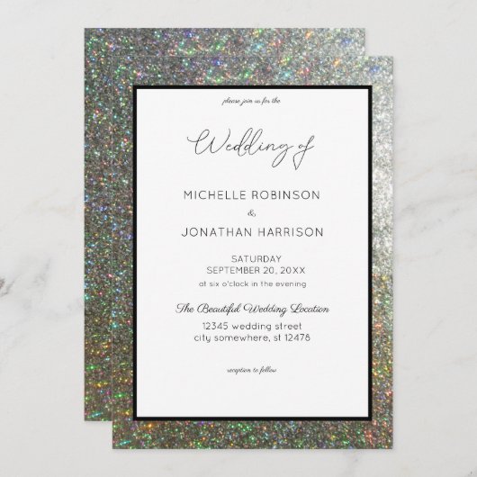 Zilveren Glitter Bruiloft Kaart (Voorkant / Achterkant)