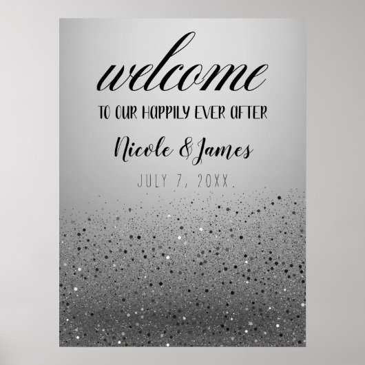Zilveren Glitter Bruiloft Welkomstbord Poster (Voorkant)