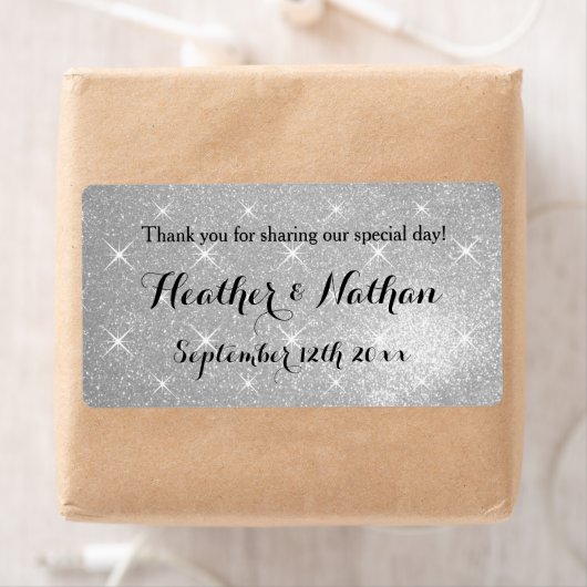 Zilveren glitter bruiloft wijn of waterfles etiket (Insitu)