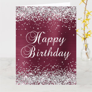 Zilveren Glitter Burgundy Folie Gelukkige Verjaard Kaart
