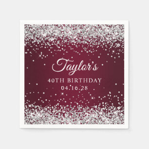 Zilveren Glitter Burgundy Ombre 40ste Verjaardag Servet