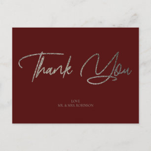Zilveren Glitter Chic & Maroon Bedankt Custom Briefkaart