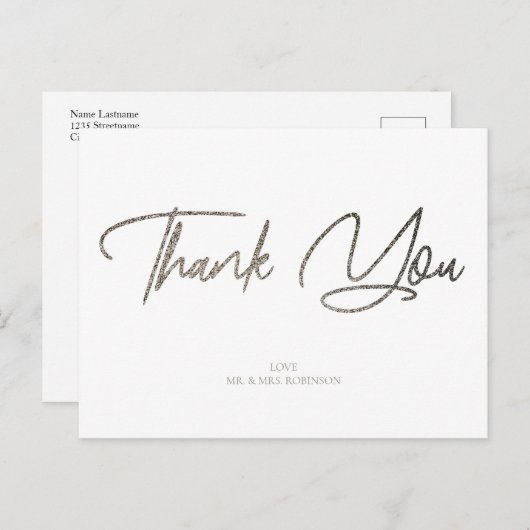 Zilveren Glitter Chic & Wit Bedankt Custom Briefkaart (Voorkant / Achterkant)