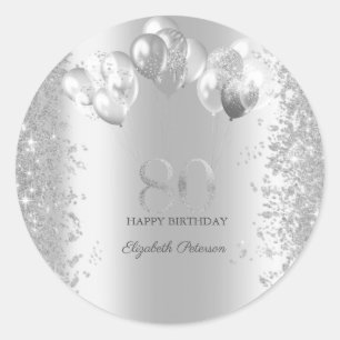 Zilveren Glitter Confetti Ballonnen 80ste Verjaard Ronde Sticker