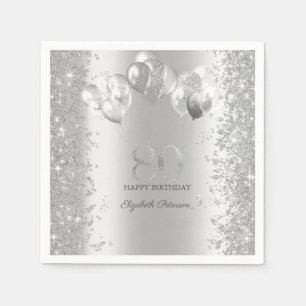 Zilveren Glitter Confetti Ballonnen 80ste Verjaard Servet