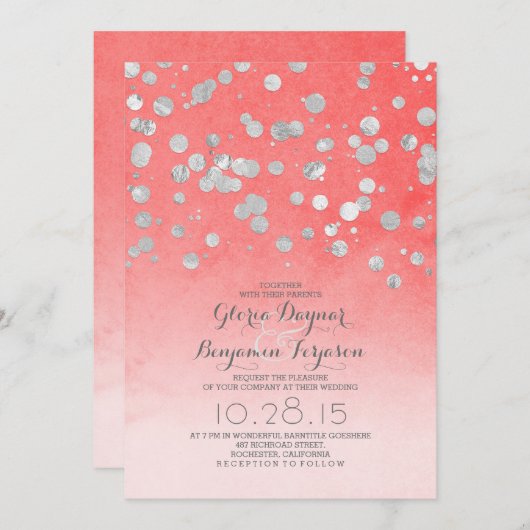 Zilveren glitter confetti Koraal Roze bruiloft uit Kaart (Voorkant / Achterkant)