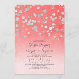 Zilveren glitter confetti Koraal Roze bruiloft uit Kaart
