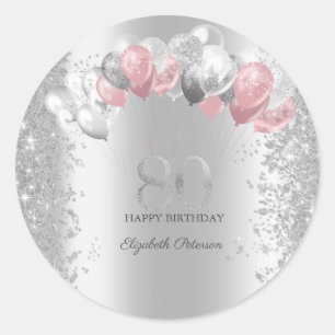Zilveren Glitter Confetti Roze Zilveren Ballonnen  Ronde Sticker