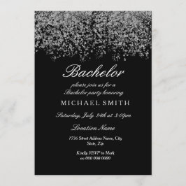 Zilveren Glitter Confetti Zwarte Bachelor Party Kaart
