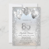 Zilveren Glitter Confettiballonnen 85e Verjaardag Kaart (Voorkant)