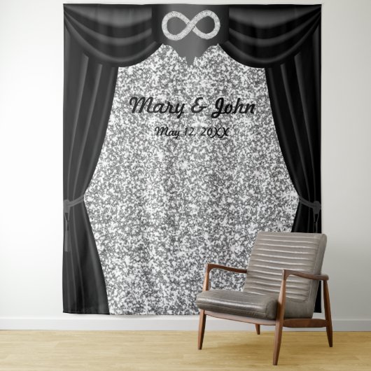 Zilveren Glitter Diamant Oneindigheid Zwarte Gordi Wandkleed (In situ)