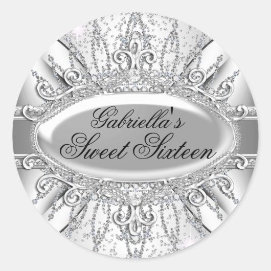 Zilveren Glitter Diamant Sweet 16 Sticker (Voorkant)