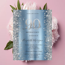 Zilveren Glitter Diamanten Blauw 90ste Verjaardag