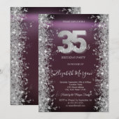 Zilveren Glitter Diamanten Bourgondië 35e Verjaard Kaart (Voorkant / Achterkant)