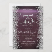 Zilveren Glitter Diamanten Bourgondië 75ste Verjaa Kaart (Voorkant)