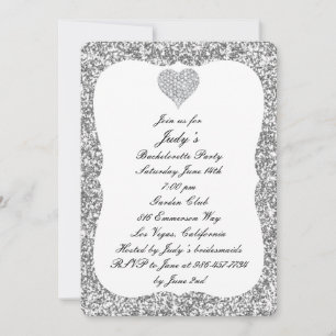 Zilveren Glitter Diamanten Hart Bachelorette Feest Kaart