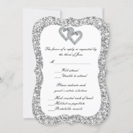 Zilveren Glitter Diamanten Harten Reactiekaart RSVP Kaartje
