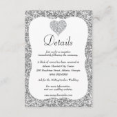 Zilveren Glitter Diamond Hart Bruiloft Details Informatiekaartje (Voorkant)