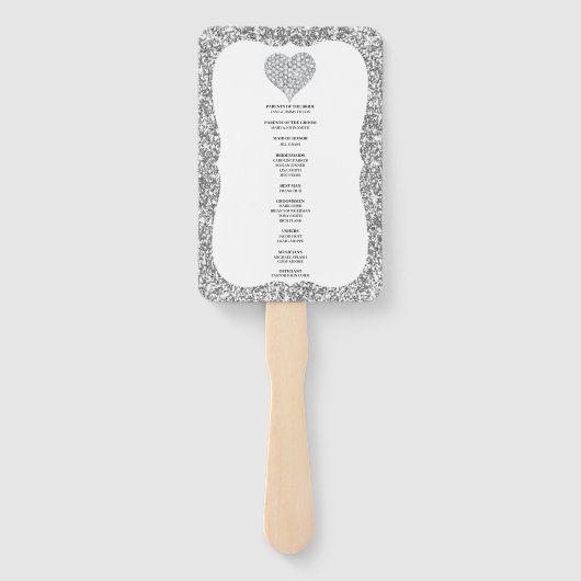 Zilveren Glitter Diamond Hart Huwelijksprogramma F Handwaaier (Achterkant)