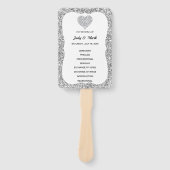 Zilveren Glitter Diamond Hart Huwelijksprogramma F Handwaaier (Voorkant)