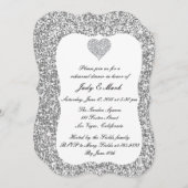 Zilveren Glitter Diamond Hart repetitie diner Kaart (Voorkant / Achterkant)