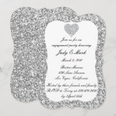 Zilveren Glitter Diamond Hart Verlovingsfeest Kaart (Voorkant / Achterkant)