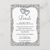 Zilveren Glitter Diamond Harten Bruiloft Details Informatiekaartje (Voorkant)