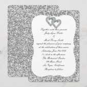 Zilveren Glitter Diamond Harten Bruiloft Uitnodigi Kaart (Voorkant / Achterkant)