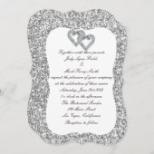 Zilveren Glitter Diamond Harten Bruiloft Uitnodigi Kaart (Voorkant / Achterkant)