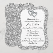 Zilveren Glitter Diamond Hearts repetitie diner Kaart (Voorkant / Achterkant)