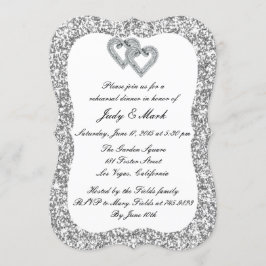 Zilveren Glitter Diamond Hearts repetitie diner Kaart