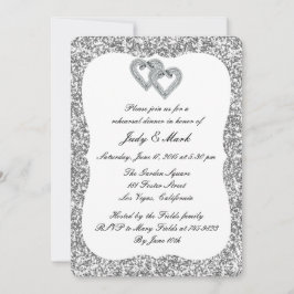 Zilveren Glitter Diamond Hearts repetitie diner Kaart