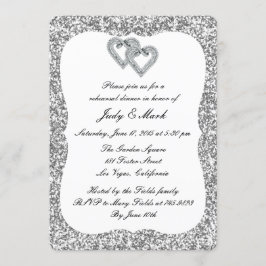 Zilveren Glitter Diamond Hearts repetitie diner Kaart