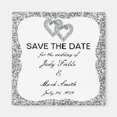 Zilveren Glitter Diamond Hearts Save The Date Magn Magneet (Voorkant)