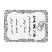 Zilveren Glitter Diamond Hearts Save The Date Magn Magneet (Horizontaal)