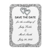 Zilveren Glitter Diamond Hearts Save The Date Magn Magneet (Verticaal)