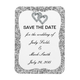 Zilveren Glitter Diamond Hearts Save The Date Magn Magneet
