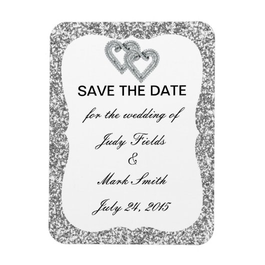 Zilveren Glitter Diamond Hearts Save The Date Magn Magneet (Verticaal)