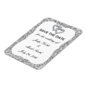 Zilveren Glitter Diamond Hearts Save The Date Magn Magneet (Linkerzijde)