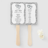 Zilveren Glitter Diamond Hearts Trouwprogramma Fan Handwaaier (Voorkant en achterkant)