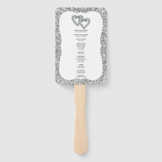 Zilveren Glitter Diamond Hearts Trouwprogramma Fan Handwaaier (Achterkant)
