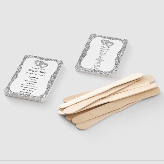 Zilveren Glitter Diamond Hearts Trouwprogramma Fan Handwaaier (Niet-gemonteerd)