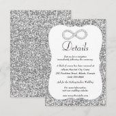 Zilveren Glitter Diamond Infinity Bruiloft Details Informatiekaartje (Voorkant / Achterkant)