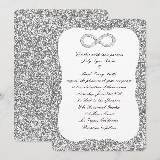 Zilveren Glitter Diamond Infinity bruiloft uitnodi Kaart (Voorkant / Achterkant)